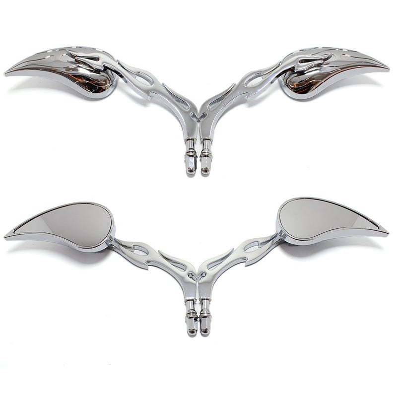 MISS MOLY Chrome Custom Flame Tear Drop Motorcycle Mirrors for Harley Davidson Sportster Street Fatboy Softail-Pair - Image 4